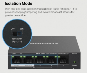 Switch PoE MERCUSYS MS105GP Chính hãng (5 port 1000Mbps với 4 Port Poe) 