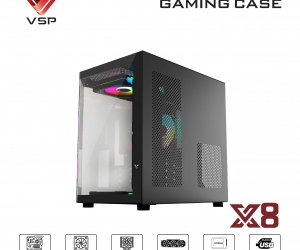 Case VSP AQUAL X8 Black FV (346x275x338mm, Bể cá, 3 mặt kính cường lực, Fan đuôi 1x120mm ko kèm, Fan trước 2x120mm ko kèm, Fan trên 2x120mm ko kèm, Fan dưới 2x120mm ko kèm,  1xUSB3.0, 2xUSB2.0, 1xHD Audio, 1xHDD, 2xSDD, Tản nước 120/240mm ko kèm) 