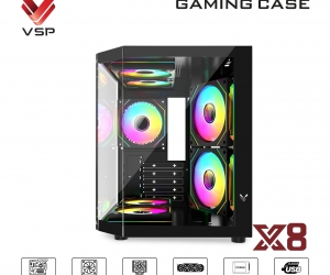 Case VSP AQUAL X8 Black FV (346x275x338mm, Bể cá, 3 mặt kính cường lực, Fan đuôi 1x120mm ko kèm, Fan trước 2x120mm ko kèm, Fan trên 2x120mm ko kèm, Fan dưới 2x120mm ko kèm,  1xUSB3.0, 2xUSB2.0, 1xHD Audio, 1xHDD, 2xSDD, Tản nước 120/240mm ko kèm) 