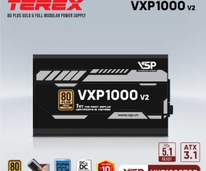 Nguồn VSP TEREX VXP1000TGD 1000W 80 Plus Gold Ver2 ATX3.1 PCIE5.1 Chính Hãng ( 3x4+4pin, 20+4pin ,4x6+2pin,12+4pin, Dây dài, Kèm dây nguồn)