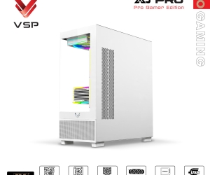 Case VSP AQUAL X3 Pro White FV (450 x 210x 480mm, Mặt trước, Bể cá Hông kính cường lực, Fan đuôi 1x120mm ko kèm, Fan hông 2x120mm ko kèm, Fan trên 3x120mm ko kèm, 2xUSB3.0, 1xUSB2.0, 2xHDD, 1xSSD, Tản nước 360/240/120mm ko kèm)