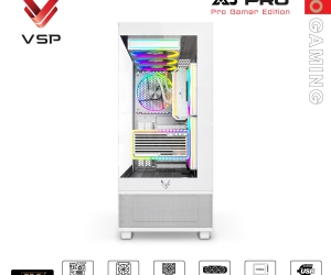Case VSP AQUAL X3 Pro White FV (450 x 210x 480mm, Mặt trước, Bể cá Hông kính cường lực, Fan đuôi 1x120mm ko kèm, Fan hông 2x120mm ko kèm, Fan trên 3x120mm ko kèm, 2xUSB3.0, 1xUSB2.0, 2xHDD, 1xSSD, Tản nước 360/240/120mm ko kèm)