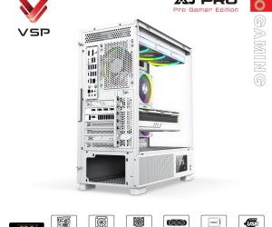 Case VSP AQUAL X3 Pro White FV (450 x 210x 480mm, Mặt trước, Bể cá Hông kính cường lực, Fan đuôi 1x120mm ko kèm, Fan hông 2x120mm ko kèm, Fan trên 3x120mm ko kèm, 2xUSB3.0, 1xUSB2.0, 2xHDD, 1xSSD, Tản nước 360/240/120mm ko kèm)