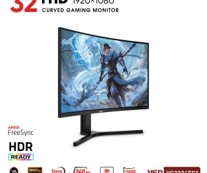 LCD VSP 32'' VG3224FC1 Cong Chính hãng Black FV (VA-VGA , HDMI, 1920x1080, 240Hz, 3 cạnh viền mỏng, Kèm cáp HDMI, Treo tường, BH24T) + ( Tặng Combo FD IK7300)