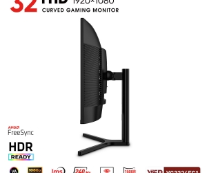 LCD VSP 32'' VG3224FC1 Cong Chính hãng Black FV (VA-VGA , HDMI, 1920x1080, 240Hz, 3 cạnh viền mỏng, Kèm cáp HDMI, Treo tường, BH24T) + ( Tặng Combo FD IK7300)