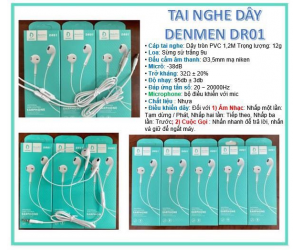 Tai nghe dây DENMEN DR01 (Jack 3.5mm, có mic, 1.2m) 