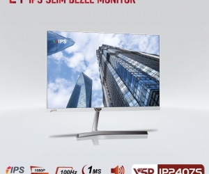 LCD 24'' VSP IP2407S White Chính hãng (IPS - VGA, HDMI, 1920x1080, 100Hz, 3 cạnh viền mỏng, Kèm cáp HDMI, Treo tường, Chuyên đồ họa) 