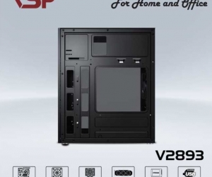 Case VSP 28XX-2893 Black (275x170x350mm, Fan đuôi 1x90mm ko kèm, Fan hông 1x120mm ko kèm, 2xUSB2.0, 1xHDD, 1xSSD, Nguồn trên dây ngắn)