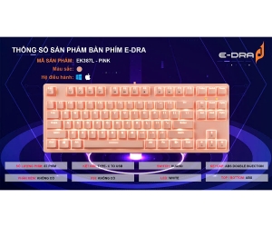 Keyboard E-DRA EK387L Pink Chính hãng (Phím cơ, 87 key, Brown Switch) 