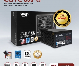 Nguồn CST VSP Elite V650P-v3 600W Chính hãng (2x4+4pin, 2x6+2pin, Dây dài, Kèm dây nguồn) 