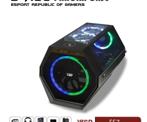 Case VSP E-ROG ES7 Gaming Black FV  (315x450x350mm, Fan đuôi 1x120mm/1x80mm ko kèm, Fan trên 2x120mm ko kèm, Fan trước 1x200mm ko kèm, 1xUSB3.0, 2xUSB2.0, Tản nhiệt 165mm ko kèm)