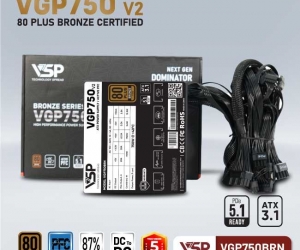 Nguồn VSP VGP750BRN V2 750W 80PLUS BRONZE- ATX3.1 Chính Hãng ( 2x4+4pin, 20+4pin ,4x6+2pin,12+4pin, Dây dài, Kèm dây nguồn)