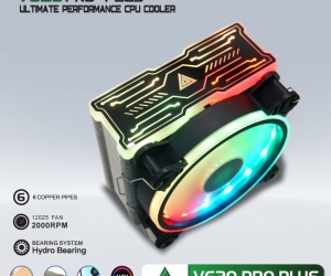 Tản nhiệt khí CPU 6 ống đồng VSP Cooler V620 PRO PLUS LED ARGB 1 fan 12cm Black (115x/1200/1366/1700/2011/AM3/AM4/AM5)