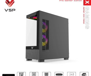 Case VSP X3-M LUX Black FV (413x210x450mm, Mặt trước, Hông kính cường lực, Fan đuôi 1x120mm ko kèm, Fan hông 2x120mm ko kèm, Fan trên 3x120mm ko kèm, 1xUSB3.0, 2xUSB2.0, 2xHDD, 1xSSD, Tản nước 360/240mm ko kèm)