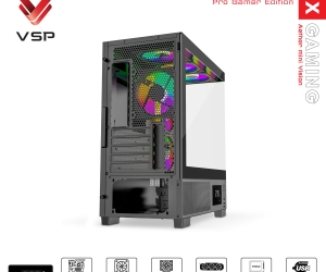 Case VSP X3-M LUX Black FV (413x210x450mm, Mặt trước, Hông kính cường lực, Fan đuôi 1x120mm ko kèm, Fan hông 2x120mm ko kèm, Fan trên 3x120mm ko kèm, 1xUSB3.0, 2xUSB2.0, 2xHDD, 1xSSD, Tản nước 360/240mm ko kèm)