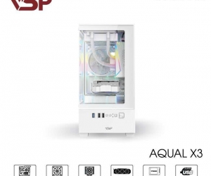 Case VSP AQUAL X3 White Chính hãng FV (295 x 195 x 395mm, Bể cá Mặt trước-Hông kính cường lực, Fan đuôi 1x120mm ko kèm, Fan trước 3x120mm ko kèm, Fan trên 2x120mm ko kèm, 1xUSB3.0, 1xUSB2.0, 1xHDD, 1xSSD, Tản nước 240/240mm ko kèm, Nguồn dưới dây dài) 