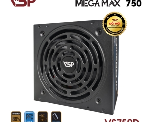Nguồn CST VSP Megamax VS750D 750W Chính hãng FV (2x4+4pin, 2x6+2pin, 1x24pin, Dây dài, Kèm dây nguồn)  
