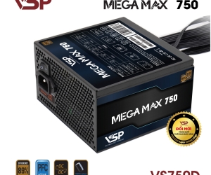Nguồn CST VSP Megamax VS750D 750W Chính hãng FV (2x4+4pin, 2x6+2pin, 1x24pin, Dây dài, Kèm dây nguồn)  