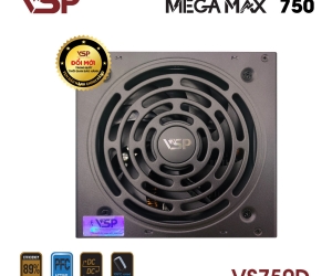Nguồn CST VSP Megamax VS750D 750W Chính hãng FV (2x4+4pin, 2x6+2pin, 1x24pin, Dây dài, Kèm dây nguồn)  