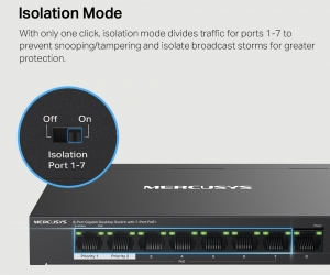 Switch PoE MERCUSYS MS108GP Chính hãng (8 port 1000Mbps với 7 Port Poe)