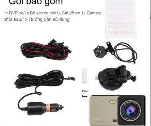 Camera hành trình xe hơi K8 - Camera kép trước và sau (Màn hình 4inch, Độ phân giải 1296P, Hỗ trợ thẻ đến 32GB, Hồng ngoại) 