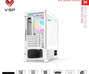 Case VSP X3-M LUX White FV (413x210x450mm, Mặt trước, Hông kính cường lực, Fan đuôi 1x120mm ko kèm, Fan hông 2x120mm ko kèm, Fan trên 3x120mm ko kèm, 1xUSB3.0, 2xUSB2.0, 2xHDD, 1xSSD, Tản nước 360/240mm ko kèm)