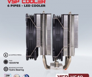 Tản nhiệt khí CPU VSP 6 ống đồng V640 LED ARGB 2 Fan 12cm Đen FV