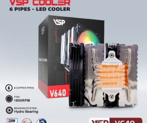 Tản nhiệt khí CPU VSP 6 ống đồng V640 LED ARGB 2 Fan 12cm Đen FV