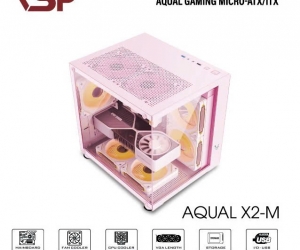 Case VSP AQUAL X2-M Pink (325 x 270x 330mm, Bể cá Mặt trước-Hông kính cường lực, Fan đuôi 1x120mm ko kèm, Fan trước 2x120mm ko kèm, Fan trên 2x120mm ko kèm, 1xUSB3.0, 2xUSB2.0, 1xHDD, 2xSSD, Tản nước 240/240mm ko kèm, Nguồn dưới dây dài) FV