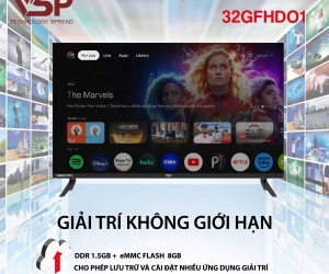 SMART Tivi VSP 32inch 32GFHD01 ( 1920 x 1080, 60Hz, 1.5GB, 8GB, 02 cổng USB, 3 cổng HDMI)