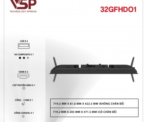 SMART Tivi VSP 32inch 32GFHD01 ( 1920 x 1080, 60Hz, 1.5GB, 8GB, 02 cổng USB, 3 cổng HDMI)