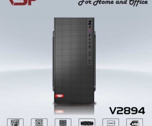 Case VSP 28XX-2894 Black (275x170x350mm, Fan đuôi 1x90mm ko kèm, Fan hông 1x120mm ko kèm, 2xUSB2.0, 1xHDD, 1xSSD, Nguồn trên dây ngắn) 