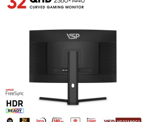 LCD VSP 32'' VG3218QC1 Cong Chính hãng Black FV (VA-VGA , HDMI, 2560 x 1440, 180Hz, 3 cạnh viền mỏng, Kèm cáp HDMI, Treo tường, BH24T) + ( Tặng Combo FD IK7300)