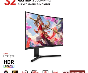 LCD VSP 32'' VG3218QC1 Cong Chính hãng Black FV (VA-VGA , HDMI, 2560 x 1440, 180Hz, 3 cạnh viền mỏng, Kèm cáp HDMI, Treo tường, BH24T) + ( Tặng Combo FD IK7300)