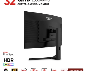 LCD VSP 32'' VG3218QC1 Cong Chính hãng Black FV (VA-VGA , HDMI, 2560 x 1440, 180Hz, 3 cạnh viền mỏng, Kèm cáp HDMI, Treo tường, BH24T) + ( Tặng Combo FD IK7300)