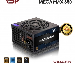 Nguồn CST VSP Megamax VS650D 650W Chính hãng FV (2x4+4pin, 2x6+2pin, 1x24pin, Dây dài, Kèm dây nguồn)  