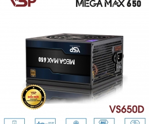 Nguồn CST VSP Megamax VS650D 650W Chính hãng FV (2x4+4pin, 2x6+2pin, 1x24pin, Dây dài, Kèm dây nguồn)  