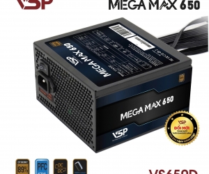 Nguồn CST VSP Megamax VS650D 650W Chính hãng FV (2x4+4pin, 2x6+2pin, 1x24pin, Dây dài, Kèm dây nguồn)  