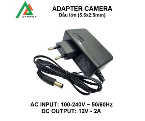 Adapter Camera APOWER 12V-2A Chuyên Camera Đầu lớn (5.5x2.5 mm) 