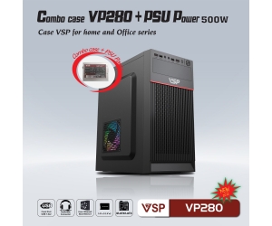 Bộ Case Nguồn VSP VP280 + 500w Black (310x170x410mm, Fan đuôi 1x80mm ko kèm)