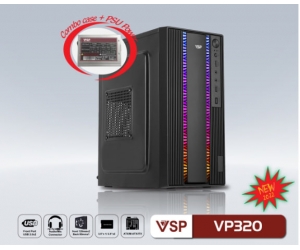 Bộ Case Nguồn VSP VP320 (Case mATX / Nguồn 200W, 300x165x350mm, Mặt trước có sẵn led RGB, Fan đuôi 1x80mm ko kèm, Fan trước 2x120mm ko kèm)(Liên hệ nhân viên kinh doanh để được giá tốt hơn)