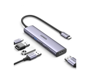 Bộ chuyển đổi Type-C sang 2*USB-A 2.0+ USB-A 3.0+HDMI+PD hỗ trợ 4K  Ugreen 15495