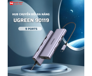 Bộ chuyển đổi USB C 9 trong 1 Ugreen 90119, hỗ trợ xuất 2 cổng HDMI + USB + LAN Gigabit + PD 60W + SD/ TF