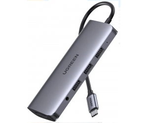 Bộ chuyển đổi USB C to HDMI + VGA + LAN 1Gbps + Hub USB3.0 + SD/TF + Audio Ugreen 80133 cao cấp