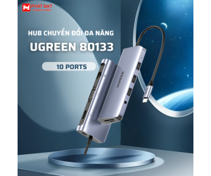 Bộ chuyển đổi USB C to HDMI + VGA + LAN 1Gbps + Hub USB3.0 + SD/TF + Audio Ugreen 80133 cao cấp