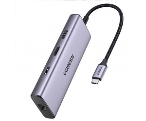 Bộ chuyển USB C 9 trong 1 Ugreen 90119, hỗ trợ xuất 2 cổng HDMI + USB + LAN Gigabit + PD 60W + SD/ TF