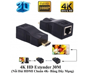 Bộ nối dài HDMI ra LAN 30m 4K Ko adapter (Thực tế <20m)