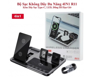Bộ Sạc Không Dây Đa Năng 4IN1 R11 (Kèm Dây Sạc Type-C, Đồng Hồ, LED) RN