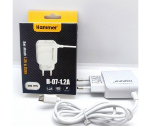 Bộ sạc MicroUSB - Hammer H-07-1.2A ( Liền dây, 2cổng USB 1.2A, 1m)