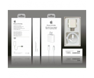 Bộ sạc Lightning - IPHONE 12 PRO 20W (Sạc nhanh, 1 cổng Type-C, 5V-3A, 9V-2.22A, 1m)